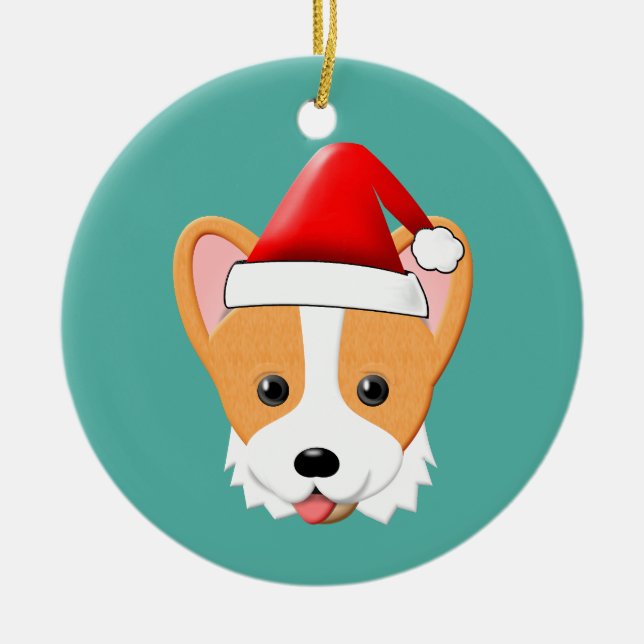 Cartoon Corgi Weihnachtsfeierliche Weihnachtsmannm Keramik Ornament (Vorne)