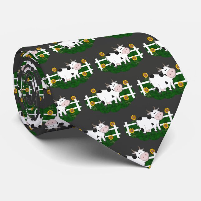 Cartoon Country Cow Gemustert Necktie Krawatte (Gerollt)