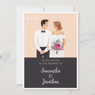 Cartoon Couple Faire-part de mariage moderne