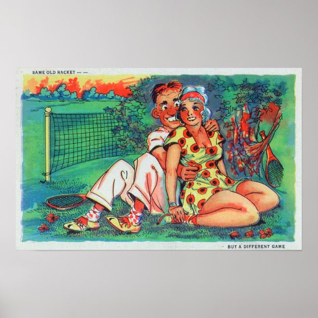 Cartoon Couple mit Tennisgear Poster (Vorne)