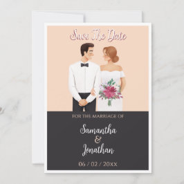 Cartoon Couple Modern Wedding rettet das Datum Einladung