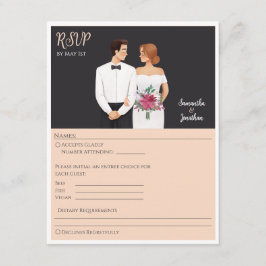 Cartoon Couple Modern Wedding RSVP Card Begleitkarte