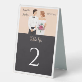Cartoon Couple Modern Wedding Table Zelt Sign Tischaufsteller