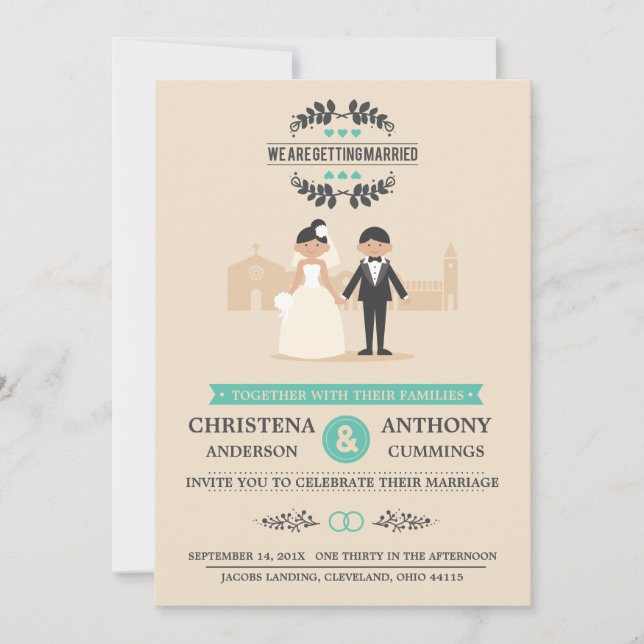 Cartoon Couple Wedding Invitation (CA) Einladung (Vorderseite)