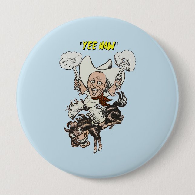 Cartoon Cowboy Schießen Pistolen Reiten Kunst Button (Vorderseite)