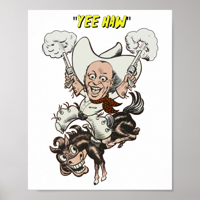 Cartoon Cowboy Schießen Pistolen Reiten Kunst Poster (Vorne)