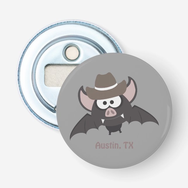 Cartoon-Cowboy-Schläger Austins Texas niedlicher Flaschenöffner (Vorderseite)