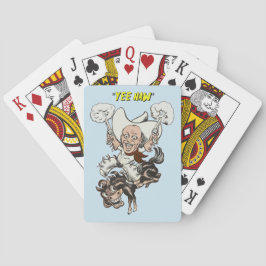 Cartoon cowboy shooting pistols riding horse art spielkarten
