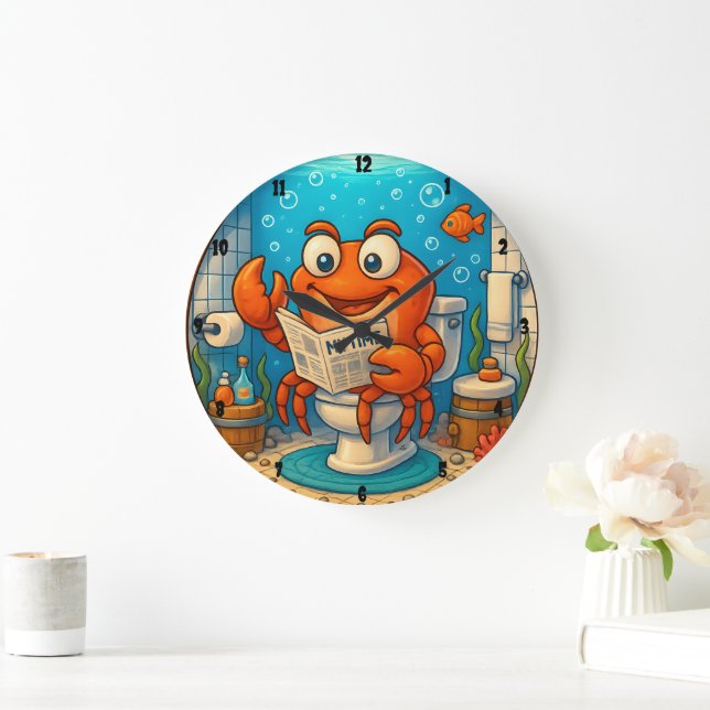 Cartoon Crab Reading im Unterwasserbereich Große Wanduhr (Zuhause)