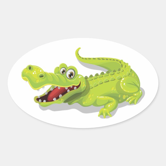 Cartoon Crocodile Ovaler Aufkleber (Vorderseite)