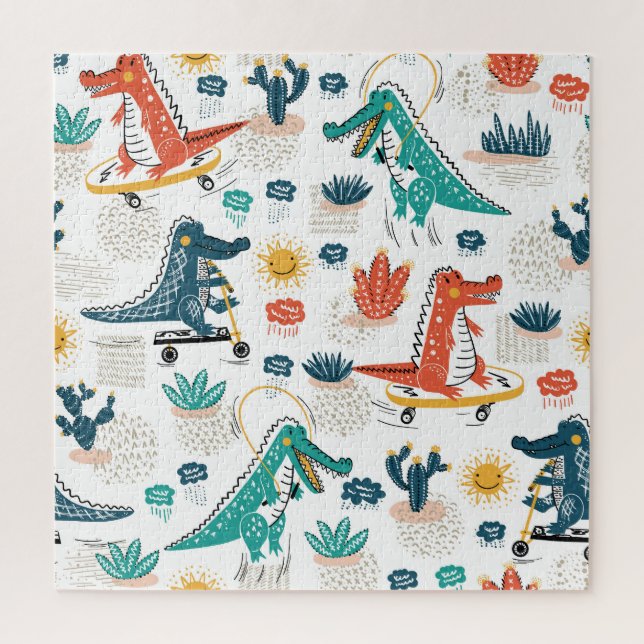 Cartoon Crocodile: Vintages Tierpapier (Vertikal)