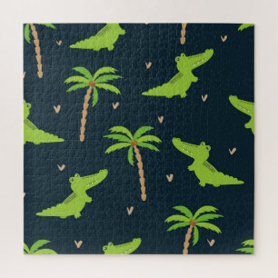 Cartoon Crocodiles: Alligator Palms Muster.