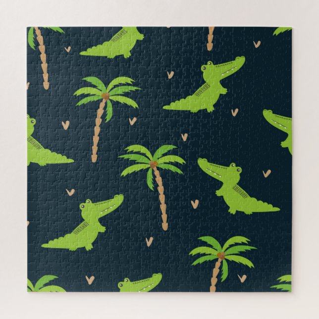 Cartoon Crocodiles: Alligator Palms Muster. (Vertikal)