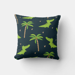 Cartoon Crocodiles: Alligator Palms Muster. Kissen