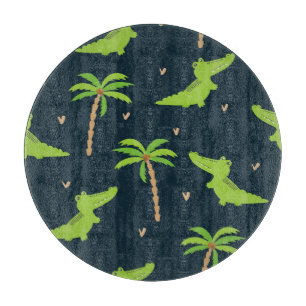 Cartoon Crocodiles: Alligator Palms Muster. Schneidebrett