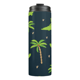 Cartoon Crocodiles: Alligator Palms Muster. Thermosbecher