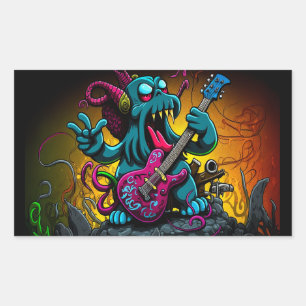 Cartoon Cthulhu Rock 'n Roll Rechteckiger Aufkleber