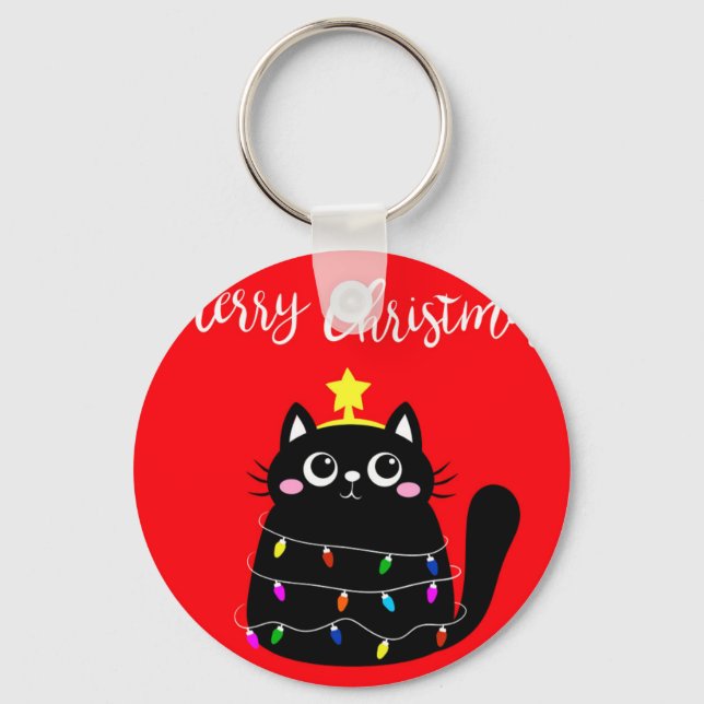 Cartoon Cute Black Christmas tree Schlüsselanhänger (Vorderseite)