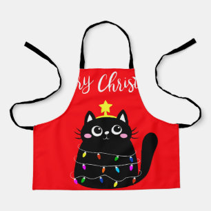 Cartoon Cute Black Christmas tree Schürze