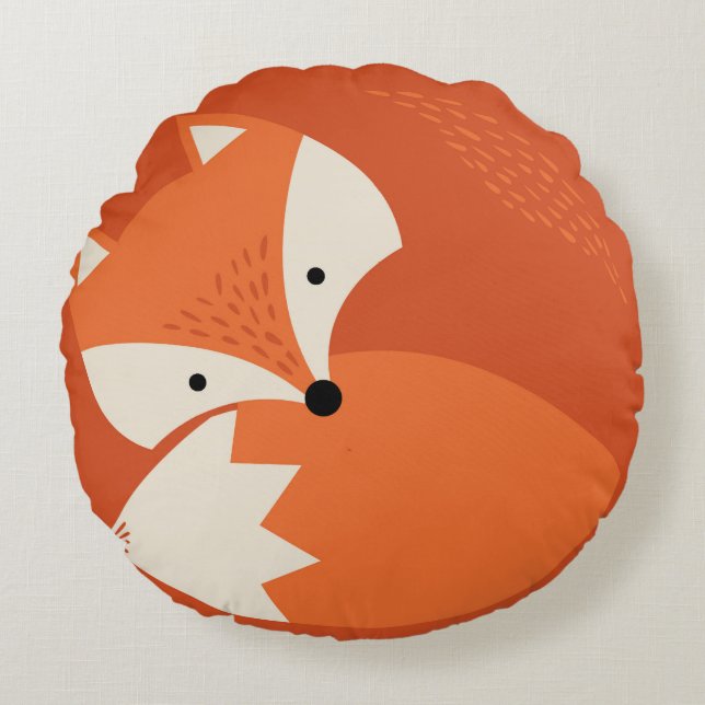 Cartoon Cute Fox Coussin orange ronde (Devant)