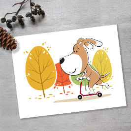 Cartoon Cute Funny Dog Puppy Kick Scooter Postkarte