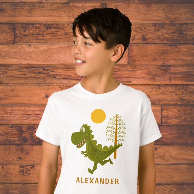 Cartoon Cute Funny Running Dinosaur Jurassic Sun  T-Shirt (Von Creator hochgeladen)