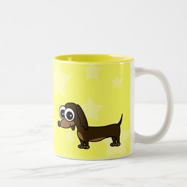 Cartoon-Dackel-Kaffee-Tasse Zweifarbige Tasse (Rechts)