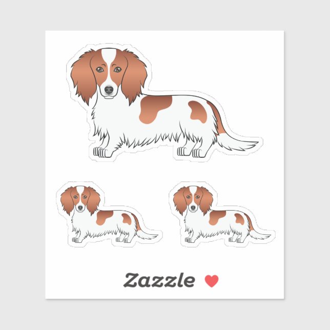 Cartoon Dackel von Red Pied Long Hair Zeichnen Aufkleber (Blatt)