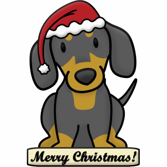 Cartoon-Dackel-Weihnachtsverzierung (Schwarzes u. Fotoskulptur Ornament (Vorne)