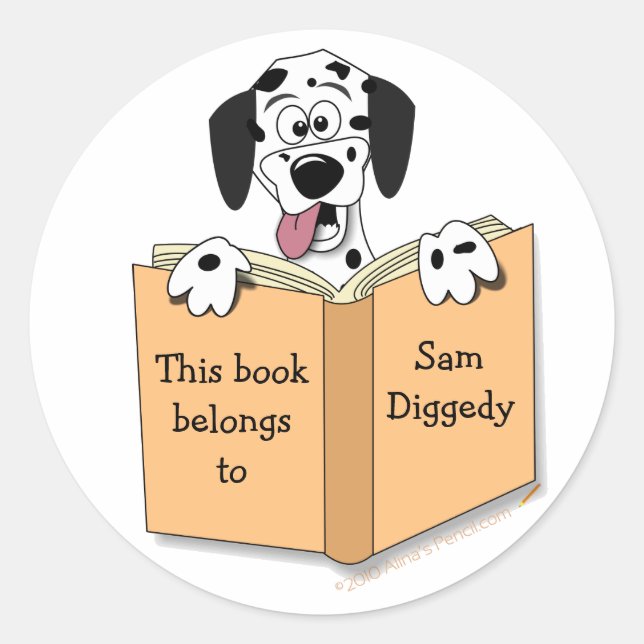 Cartoon Dalmatiner Dog Buchzeichen Sticker Vorlage (Vorderseite)