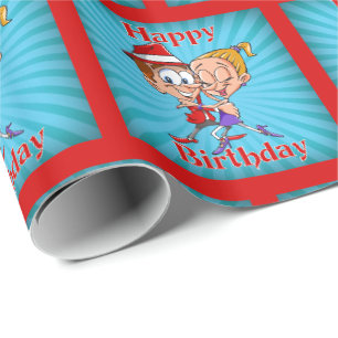 Cartoon Dancers Happy Birthday Geschenkpapier