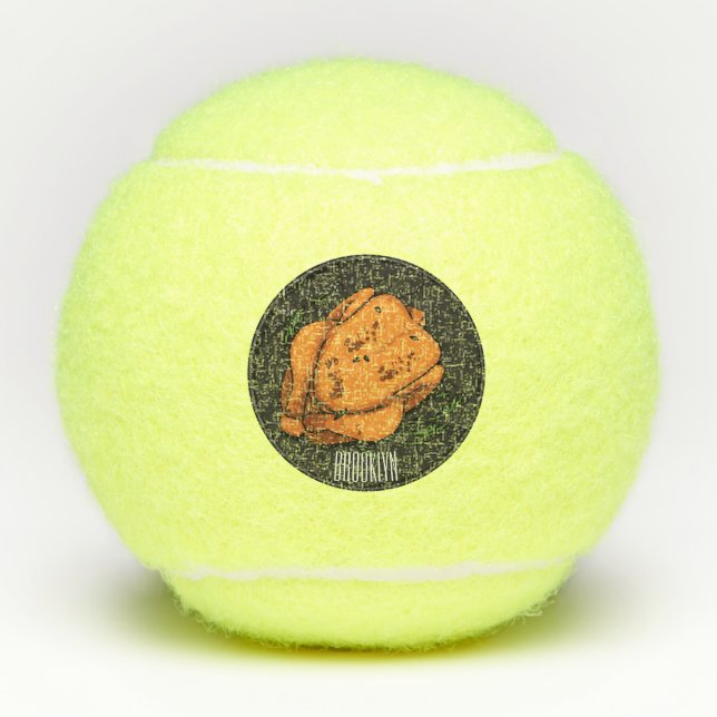 Cartoon-Darstellung von Hähnchen Tennisbälle (Vorderseite)