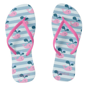 Cartoon-Delphine , Lichtblau Streifen Personalisie Flip Flops