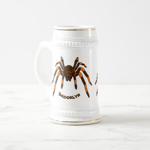 Cartoon der graubraunen und orangen Spinne Bierglas