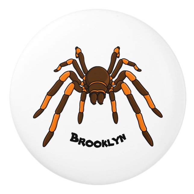 Cartoon der graubraunen und orangen Spinne Keramikknauf (Vorderseite)