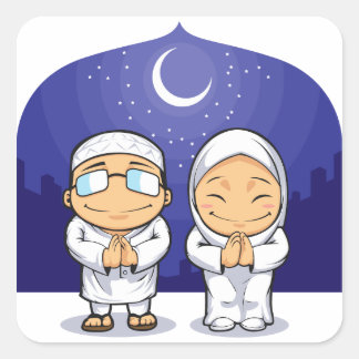 Cartoon der muslimischen Frau Gruß Ramadan Quadratischer Aufkleber