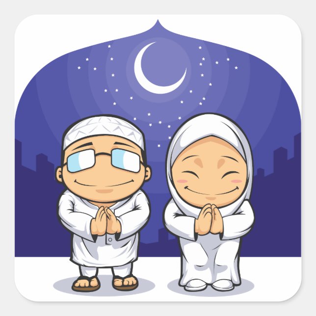 Cartoon der muslimischen Frau Gruß Ramadan Quadratischer Aufkleber (Vorderseite)