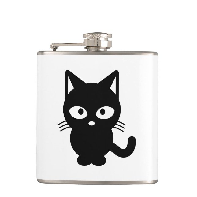 Cartoon der schwarzen Katze Flachmann (Vorderseite)