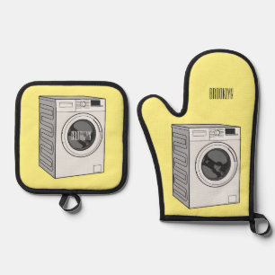 Cartoon der Waschmaschine Ofenhandschuh & Topflappen-Set