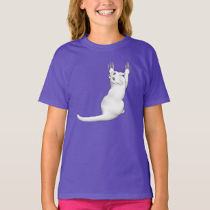 Cartoon der weißen Katze zeichne kratzend und reiß T-Shirt
