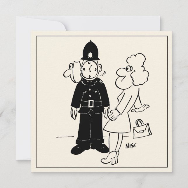 Cartoon des Polizisten, der eine Uhr hat. Karte (Vorderseite)