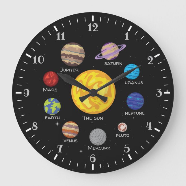 Cartoon des Sonnensystems zeichnend Planeten im Au Große Wanduhr (Vorderseite)