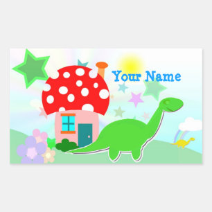 Cartoon Dino & Mushroom House Name Aufkleber