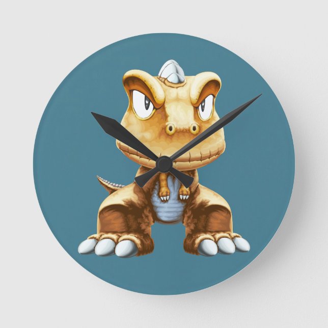 Cartoon Dinosaur Runde Wanduhr (Vorderseite)