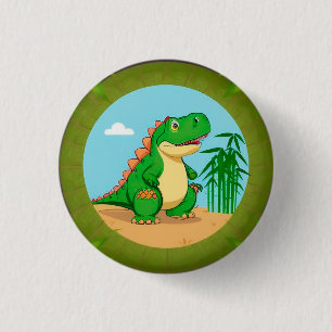 Cartoon Dinosaurier in tropischer Szene Button