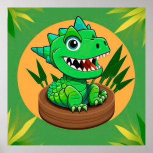 Cartoon Dinosaurier in tropischer Szene Poster