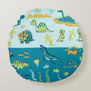 Cartoon Dinosaurier: Land & Meer Set Rundes Kissen