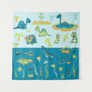 Cartoon Dinosaurier: Land & Meer Set Wandteppich