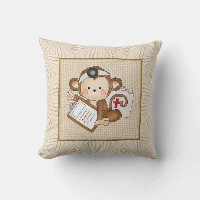Cartoon Doctor Monkey Fun Throw Kissen (Vorderseite)