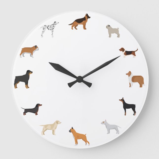 Cartoon Dog Breeds Große Wanduhr (Vorderseite)